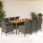 9 Piece Garden Dining Set with Cushions Grey Poly Rattan