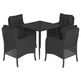 5 Piece Garden Dining Set with Cushions Black Poly Rattan - Front View