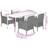 5 Piece Garden Dining Set with Cushions Black Poly Rattan - Close-Up Angle