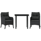 3 Piece Garden Dining Set with Cushions Black Poly Rattan