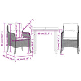 3 Piece Garden Dining Set with Cushions Black Poly Rattan
