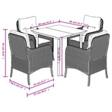5 Piece Garden Dining Set with Cushions Black Poly Rattan - Close-Up Angle