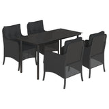 5 Piece Garden Dining Set with Cushions Black Poly Rattan