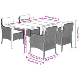 5 Piece Garden Dining Set with Cushions Black Poly Rattan - Close-Up Angle
