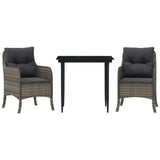 3 Piece Garden Dining Set with Cushions Grey Poly Rattan