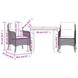 3 Piece Garden Dining Set with Cushions Grey Poly Rattan - Close-Up Angle
