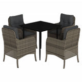 5 Piece Garden Dining Set with Cushions Grey Poly Rattan