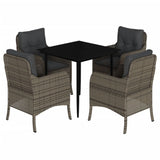 5 Piece Garden Dining Set with Cushions Grey Poly Rattan - Front View