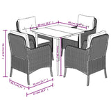 5 Piece Garden Dining Set with Cushions Grey Poly Rattan