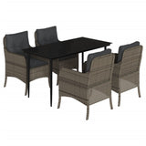 5 Piece Garden Dining Set with Cushions Grey Poly Rattan - Front View
