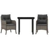3 Piece Garden Dining Set with Cushions Grey Poly Rattan - Front View