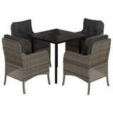 5 Piece Garden Dining Set with Cushions Grey Poly Rattan - Front View