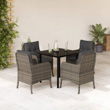 5 Piece Garden Dining Set with Cushions Grey Poly Rattan