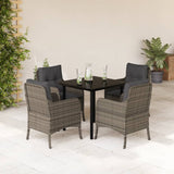 5 Piece Garden Dining Set with Cushions Grey Poly Rattan