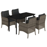 5 Piece Garden Dining Set with Cushions Grey Poly Rattan - Front View