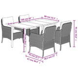 5 Piece Garden Dining Set with Cushions Grey Poly Rattan - Close-Up Angle
