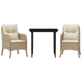 3 Piece Garden Dining Set with Cushions Beige Poly Rattan