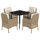 5 Piece Garden Dining Set with Cushions Beige Poly Rattan