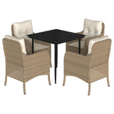 5 Piece Garden Dining Set with Cushions Beige Poly Rattan - Front View