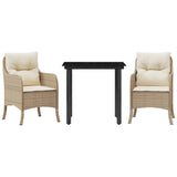 3 Piece Garden Dining Set with Cushions Beige Poly Rattan