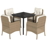 5 Piece Garden Dining Set with Cushions Beige Poly Rattan - Front View