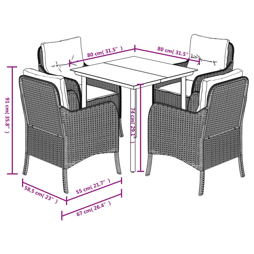 5 Piece Garden Dining Set with Cushions Beige Poly Rattan
