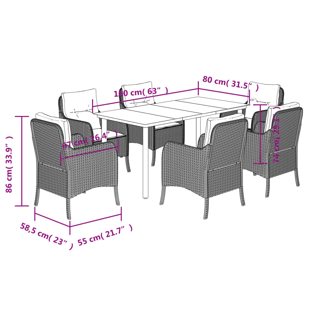 7 Piece Garden Dining Set with Cushions Beige Poly Rattan