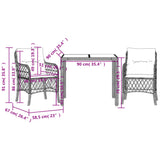 3 Piece Bistro Set with Cushions Black Poly Rattan