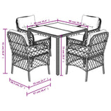 5 Piece Garden Dining Set with Cushions Black Poly Rattan - Close-Up Angle