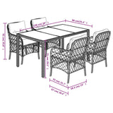 5 Piece Garden Dining Set with Cushions Black Poly Rattan - Close-Up Angle