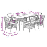 7 Piece Garden Dining Set with Cushions Black Poly Rattan - Close-Up Angle