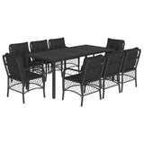 9 Piece Garden Dining Set with Cushions Black Poly Rattan - Front View