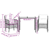3 Piece Bistro Set with Cushions Grey Poly Rattan - Close-Up Angle