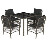 5 Piece Garden Dining Set with Cushions Grey Poly Rattan