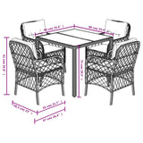 5 Piece Garden Dining Set with Cushions Grey Poly Rattan - Close-Up Angle