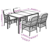 5 Piece Garden Dining Set with Cushions Grey Poly Rattan