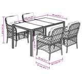 5 Piece Garden Dining Set with Cushions Grey Poly Rattan - Close-Up Angle