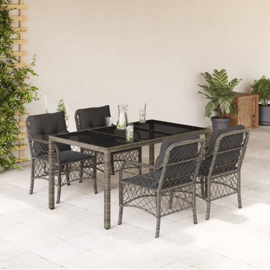 5 Piece Garden Dining Set with Cushions Grey Poly Rattan