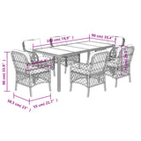 7 Piece Garden Dining Set with Cushions Grey Poly Rattan - Close-Up Angle