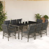 9 Piece Garden Dining Set with Cushions Grey Poly Rattan