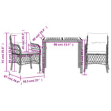 3 Piece Bistro Set with Cushions Black Poly Rattan - Close-Up Angle
