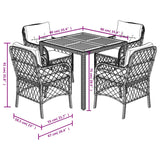 5 Piece Garden Dining Set with Cushions Black Poly Rattan - Close-Up Angle