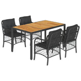 5 Piece Garden Dining Set with Cushions Black Poly Rattan - Front View