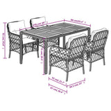5 Piece Garden Dining Set with Cushions Black Poly Rattan