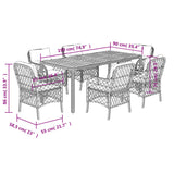 7 Piece Garden Dining Set with Cushions Black Poly Rattan