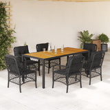 7 Piece Garden Dining Set with Cushions Black Poly Rattan