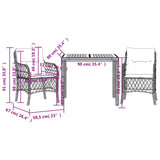 3 Piece Bistro Set with Cushions Grey Poly Rattan