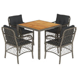 5 Piece Garden Dining Set with Cushions Grey Poly Rattan - Front View