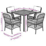 5 Piece Garden Dining Set with Cushions Grey Poly Rattan
