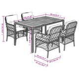5 Piece Garden Dining Set with Cushions Grey Poly Rattan - Close-Up Angle